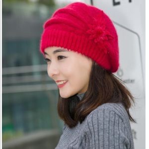 Red Knitted Beret Hat